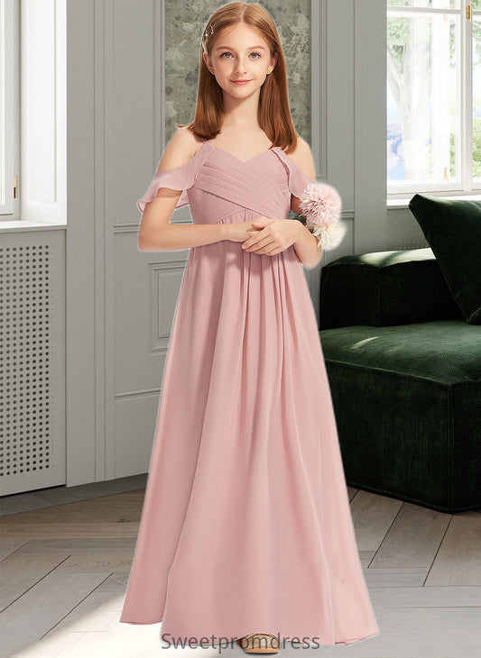 Aniya A-Line Off-the-Shoulder Floor-Length Chiffon Junior Bridesmaid Dress With Cascading Ruffles DHP0013553