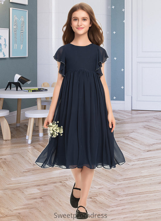 Nicola A-Line Scoop Neck Knee-Length Chiffon Junior Bridesmaid Dress With Beading DHP0013556