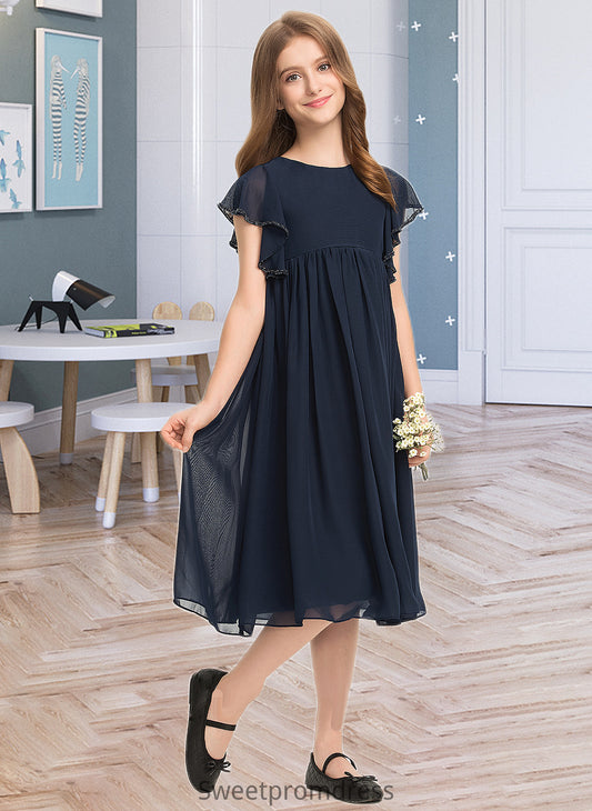 Nicola A-Line Scoop Neck Knee-Length Chiffon Junior Bridesmaid Dress With Beading DHP0013556