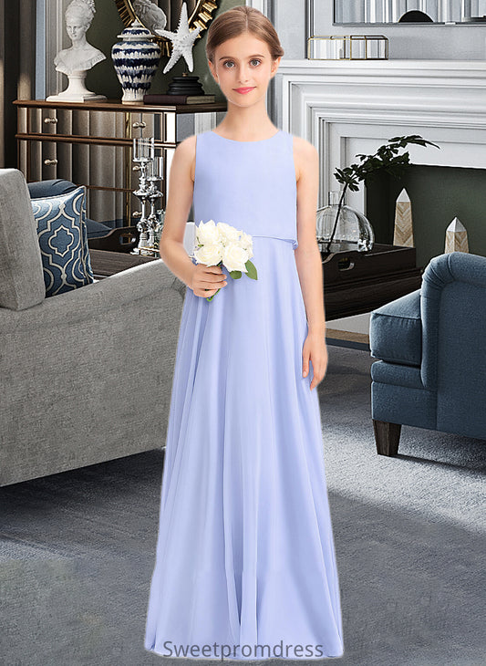 Ashleigh A-Line Scoop Neck Floor-Length Chiffon Junior Bridesmaid Dress DHP0013558