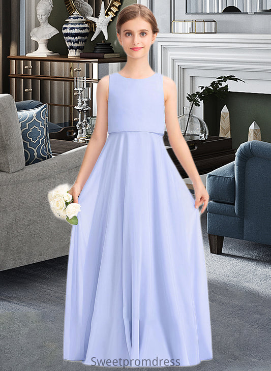 Ashleigh A-Line Scoop Neck Floor-Length Chiffon Junior Bridesmaid Dress DHP0013558