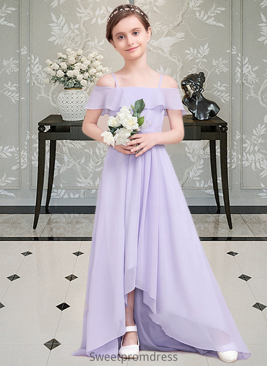 Maren A-Line Off-the-Shoulder Asymmetrical Chiffon Junior Bridesmaid Dress With Cascading Ruffles DHP0013566