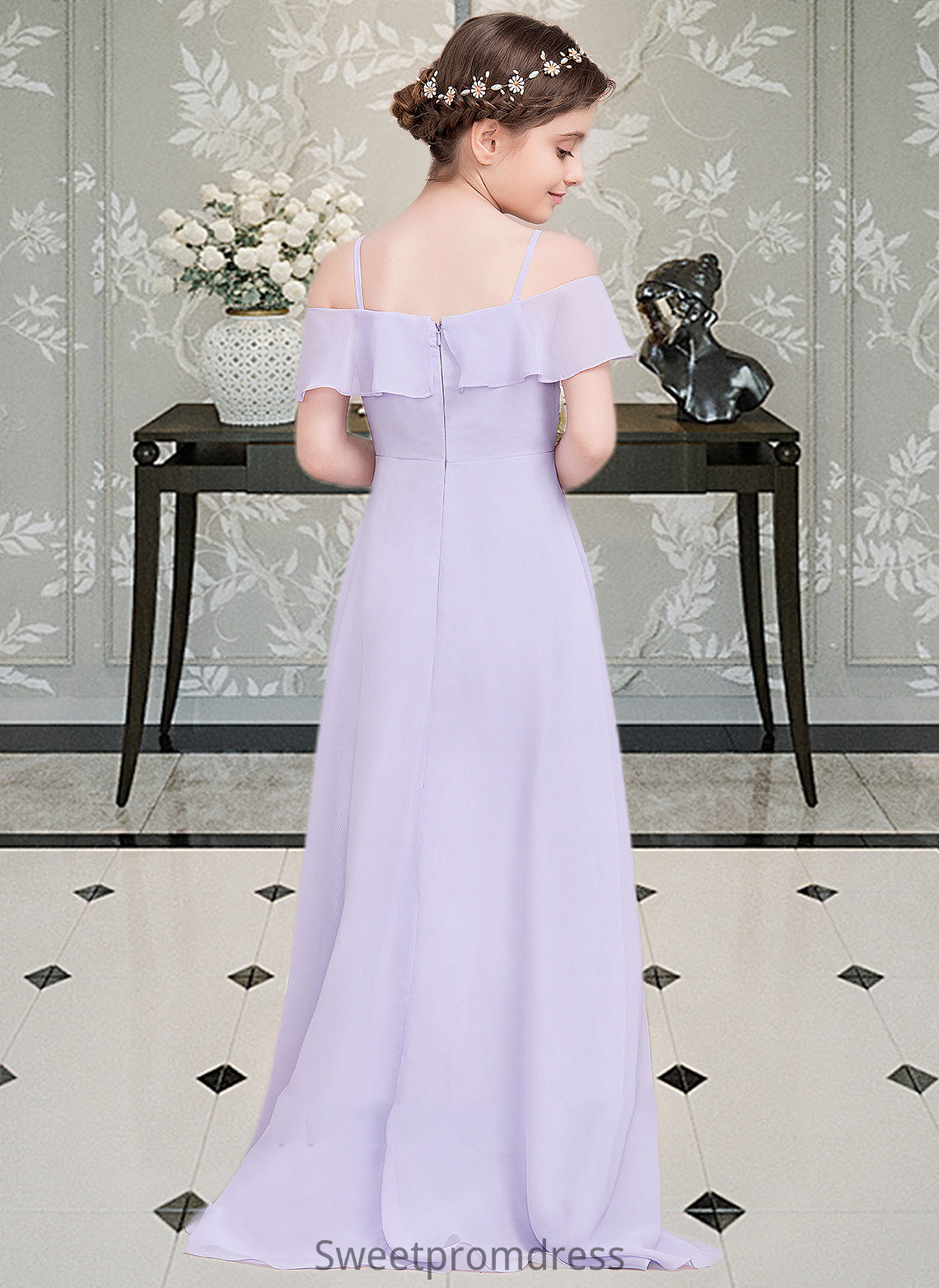 Maren A-Line Off-the-Shoulder Asymmetrical Chiffon Junior Bridesmaid Dress With Cascading Ruffles DHP0013566