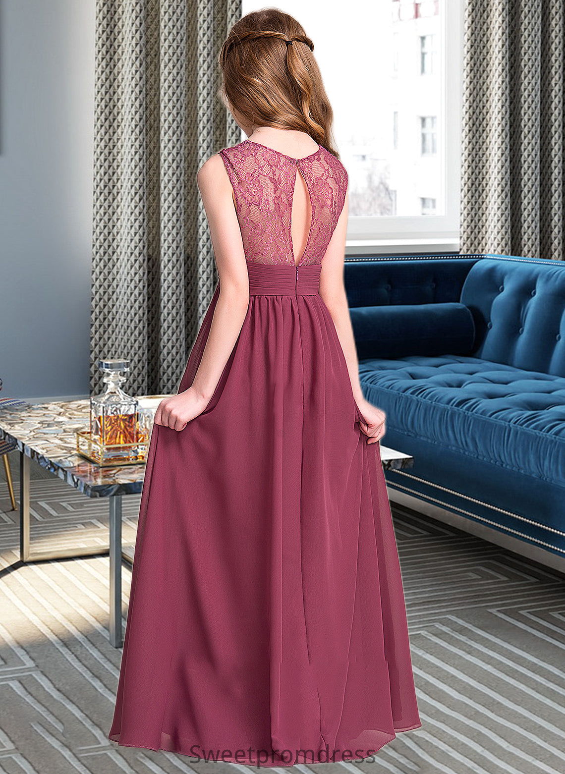 Lillie A-Line Sweetheart Floor-Length Chiffon Junior Bridesmaid Dress With Ruffle DHP0013568