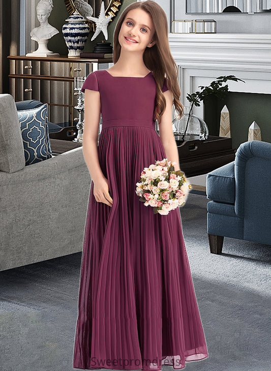 Shiloh A-Line Square Neckline Floor-Length Chiffon Junior Bridesmaid Dress With Lace Bow(s) Pleated DHP0013576