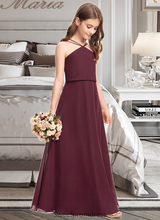 Madilyn A-Line V-neck Floor-Length Chiffon Junior Bridesmaid Dress DHP0013577