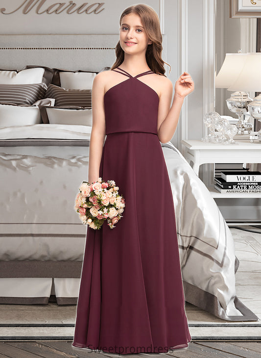 Madilyn A-Line V-neck Floor-Length Chiffon Junior Bridesmaid Dress DHP0013577