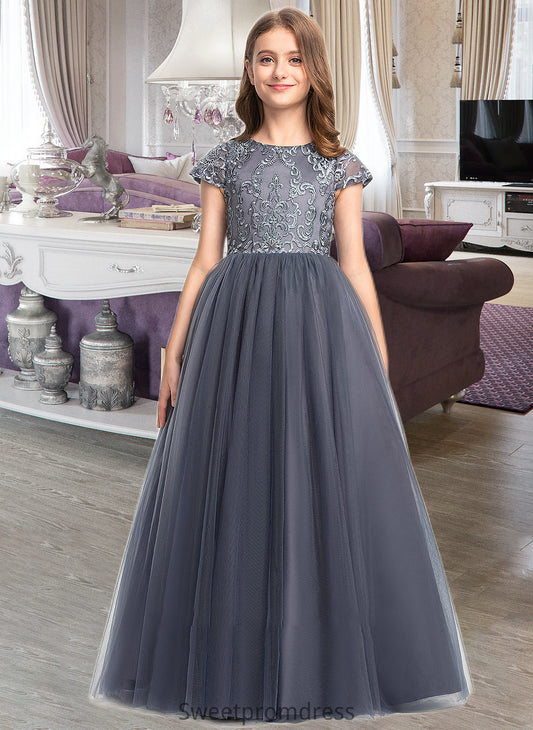 Lori Ball-Gown/Princess Scoop Neck Floor-Length Tulle Lace Junior Bridesmaid Dress DHP0013578