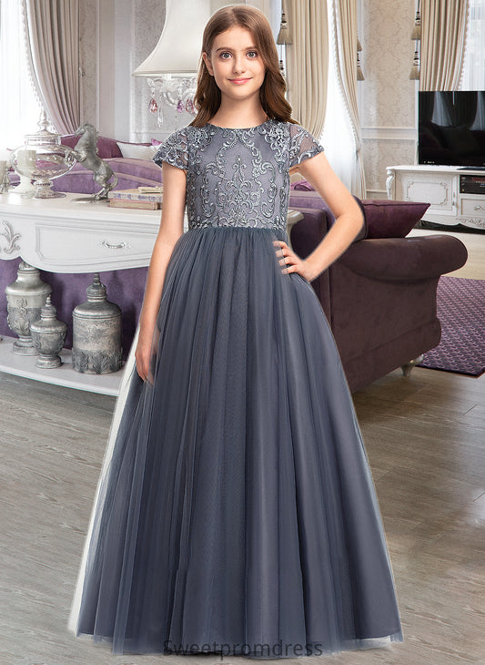 Lori Ball-Gown/Princess Scoop Neck Floor-Length Tulle Lace Junior Bridesmaid Dress DHP0013578