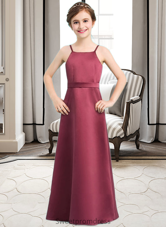 Dylan A-Line Square Neckline Floor-Length Satin Junior Bridesmaid Dress With Bow(s) DHP0013585