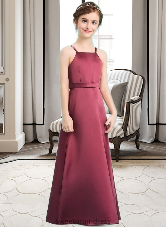 Dylan A-Line Square Neckline Floor-Length Satin Junior Bridesmaid Dress With Bow(s) DHP0013585