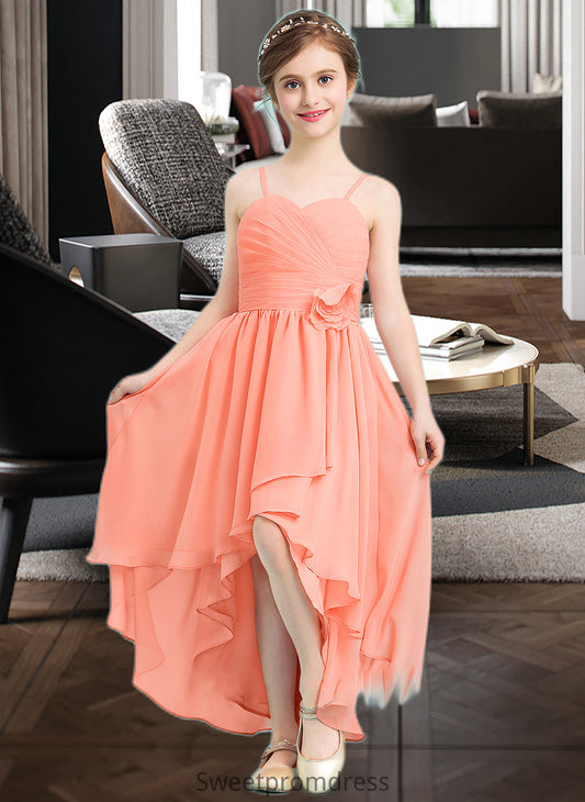 Skyla A-Line Sweetheart Asymmetrical Chiffon Junior Bridesmaid Dress With Ruffle Flower(s) DHP0013587