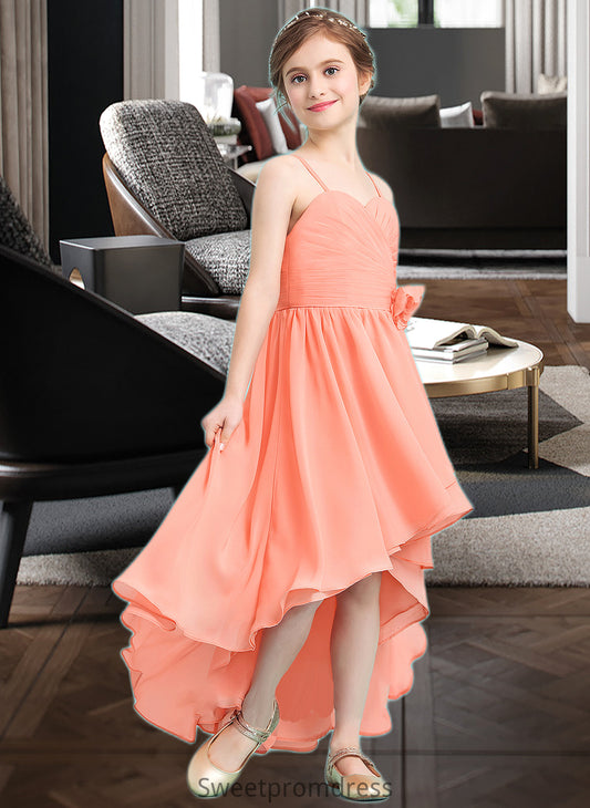 Skyla A-Line Sweetheart Asymmetrical Chiffon Junior Bridesmaid Dress With Ruffle Flower(s) DHP0013587