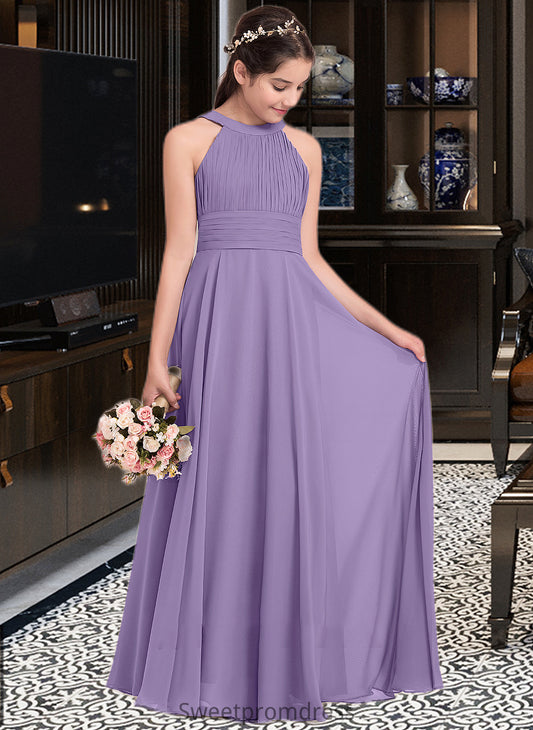 Johanna A-Line Scoop Neck Floor-Length Chiffon Junior Bridesmaid Dress With Ruffle DHP0013588