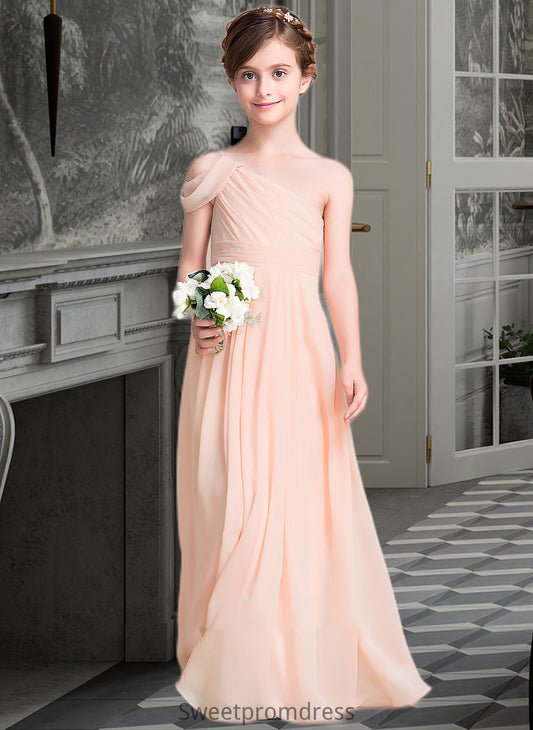 Mariela A-Line One-Shoulder Floor-Length Chiffon Junior Bridesmaid Dress With Ruffle DHP0013594