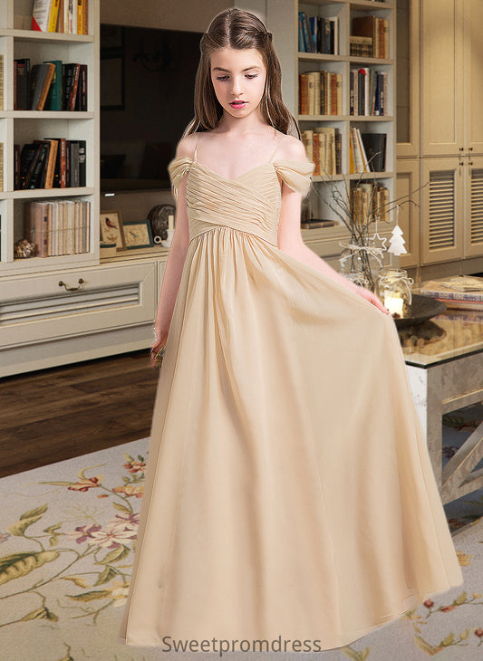 Selah A-Line Off-the-Shoulder Floor-Length Chiffon Junior Bridesmaid Dress With Ruffle DHP0013595