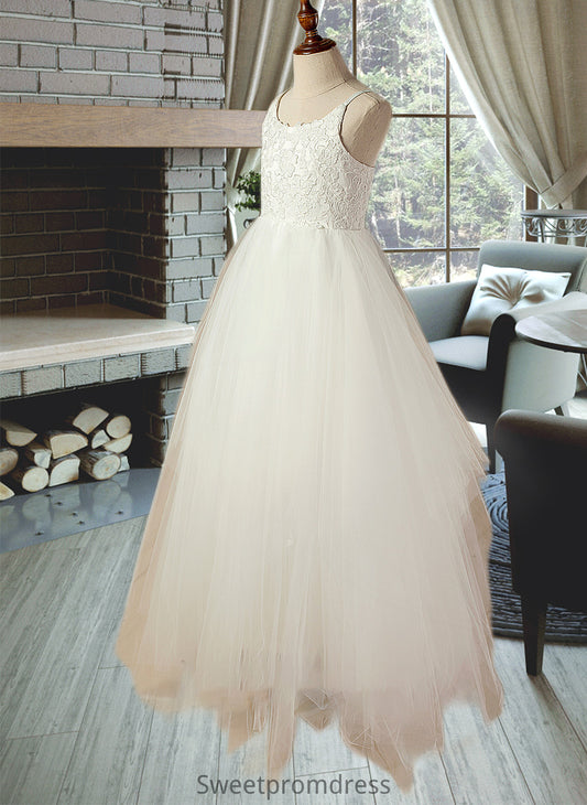 Theresa A-Line Scoop Neck Floor-Length Tulle Lace Junior Bridesmaid Dress With Lace DHP0013598