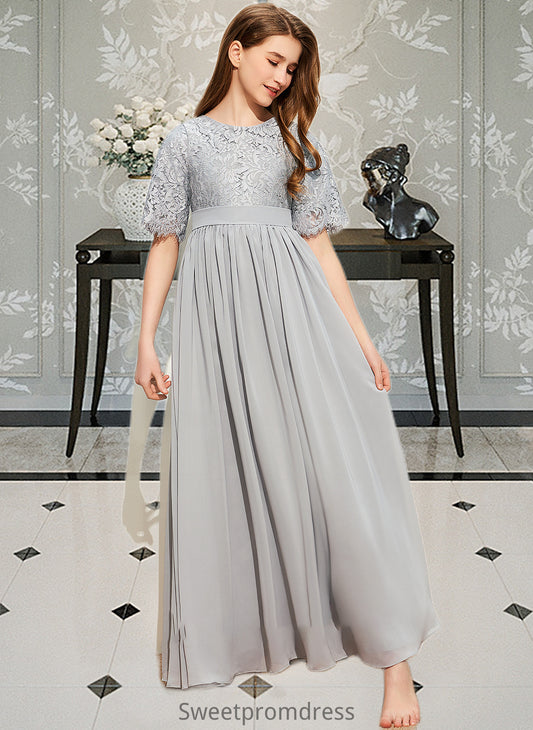 Jocelyn A-LineScoopNeckFloor-LengthChiffonLaceJuniorBridesmaidDress#253700 DHP0013602