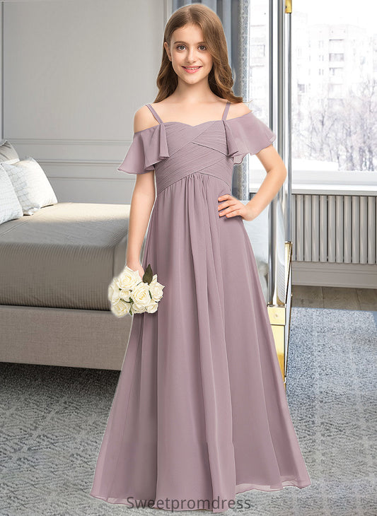 Mabel A-Line Off-the-Shoulder Floor-Length Chiffon Junior Bridesmaid Dress With Ruffle DHP0013610