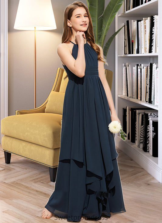 Shiloh A-Line Scoop Neck Floor-Length Chiffon Junior Bridesmaid Dress With Cascading Ruffles DHP0013622