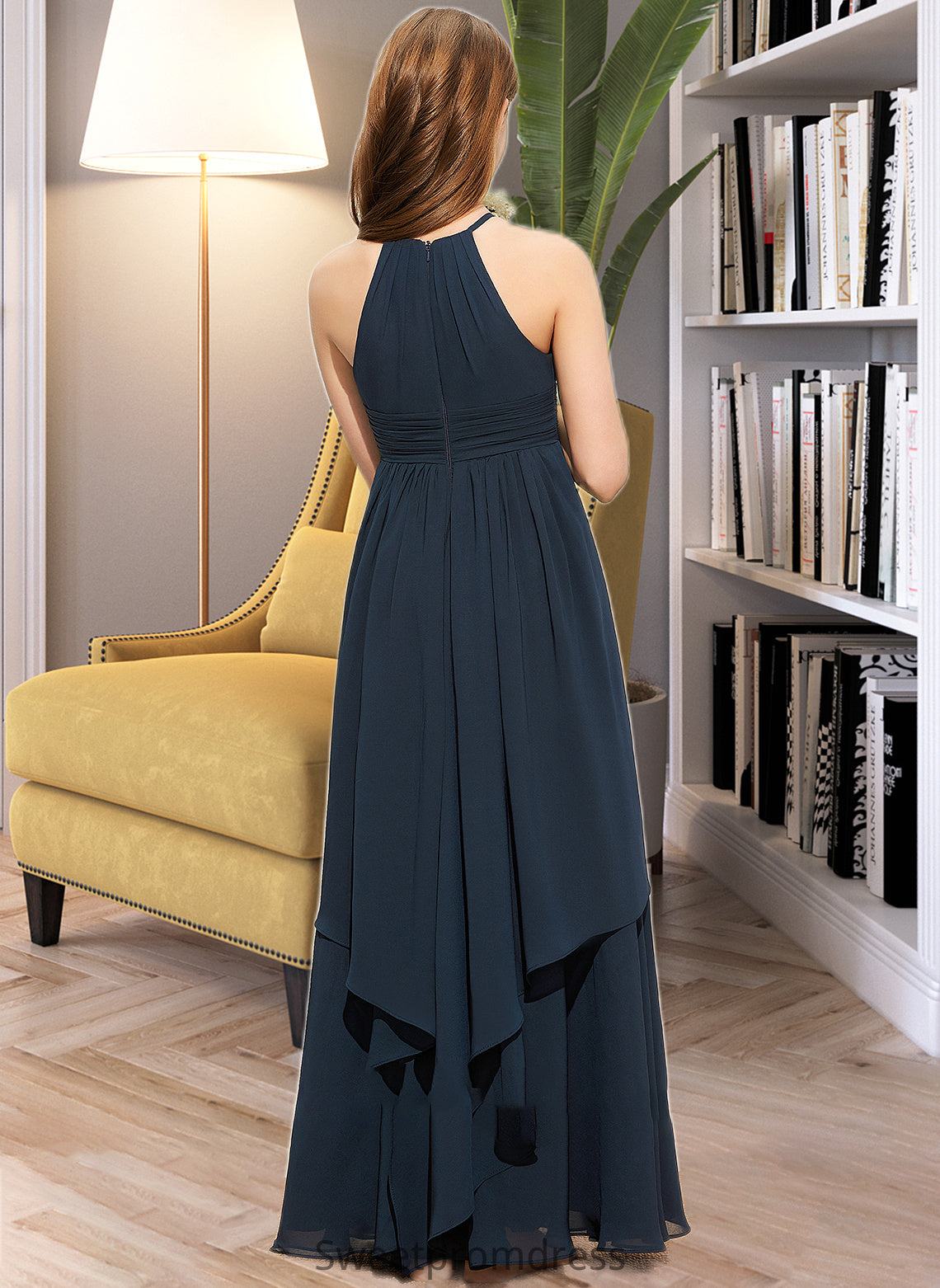 Shiloh A-Line Scoop Neck Floor-Length Chiffon Junior Bridesmaid Dress With Cascading Ruffles DHP0013622