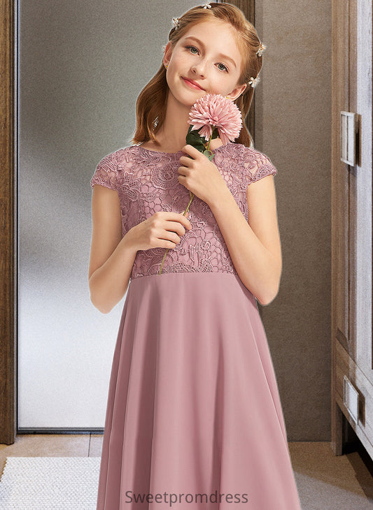 Priscilla A-Line Scoop Neck Floor-Length Chiffon Lace Junior Bridesmaid Dress DHP0013624