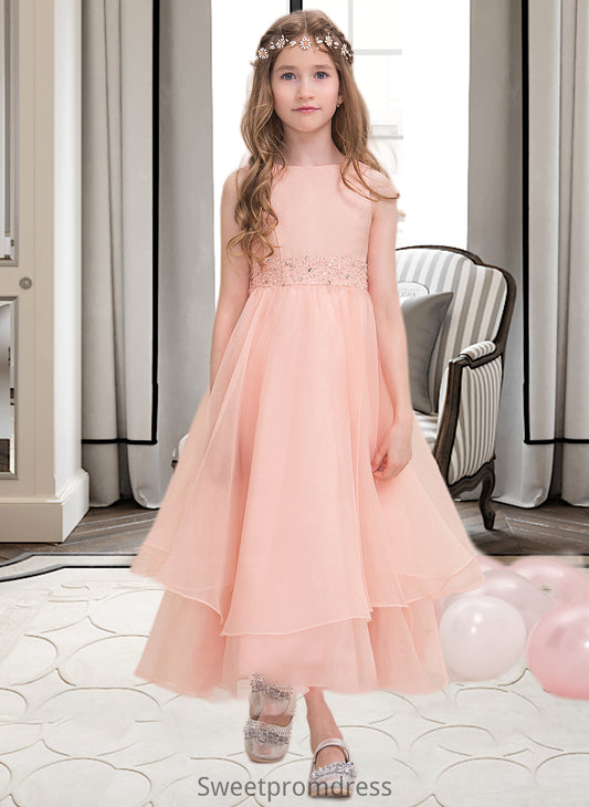 Madge A-Line Scoop Neck Ankle-Length Organza Junior Bridesmaid Dress With Beading Sequins DHP0013633