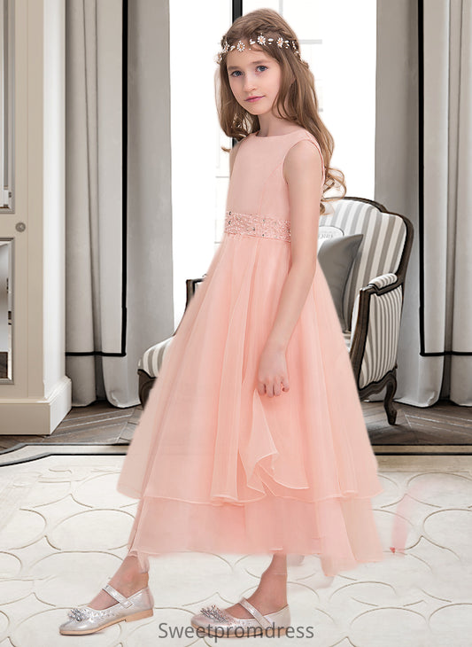 Madge A-Line Scoop Neck Ankle-Length Organza Junior Bridesmaid Dress With Beading Sequins DHP0013633