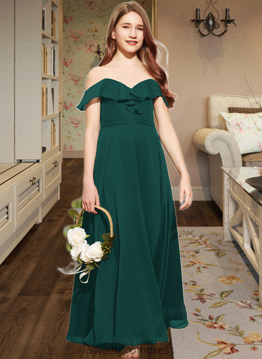 Trudie A-Line Off-the-Shoulder Floor-Length Chiffon Junior Bridesmaid Dress With Cascading Ruffles DHP0013635