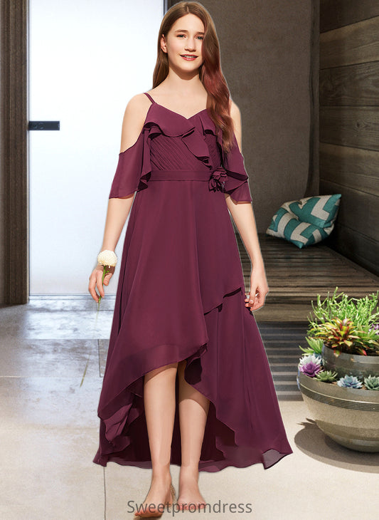 Keyla A-Line Off-the-Shoulder Asymmetrical Chiffon Junior Bridesmaid Dress With Cascading Ruffles DHP0013636