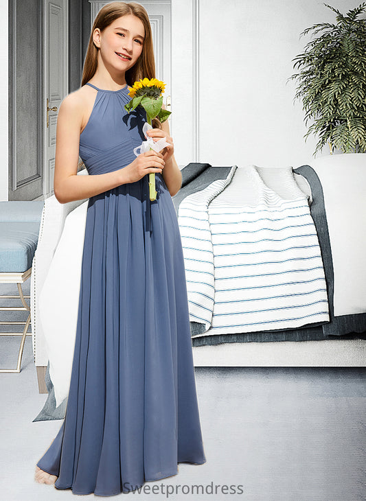 Anaya A-Line Scoop Neck Floor-Length Chiffon Junior Bridesmaid Dress With Ruffle DHP0013641