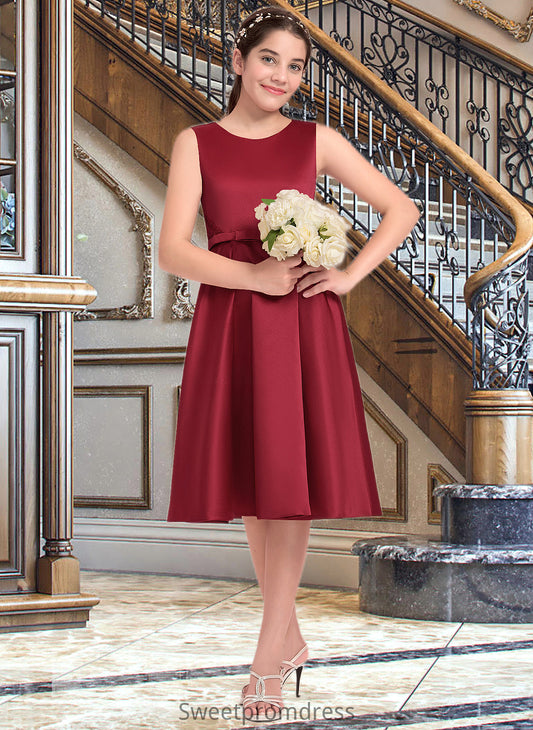 Brooke A-Line Scoop Neck Knee-Length Satin Junior Bridesmaid Dress With Lace Bow(s) DHP0013646