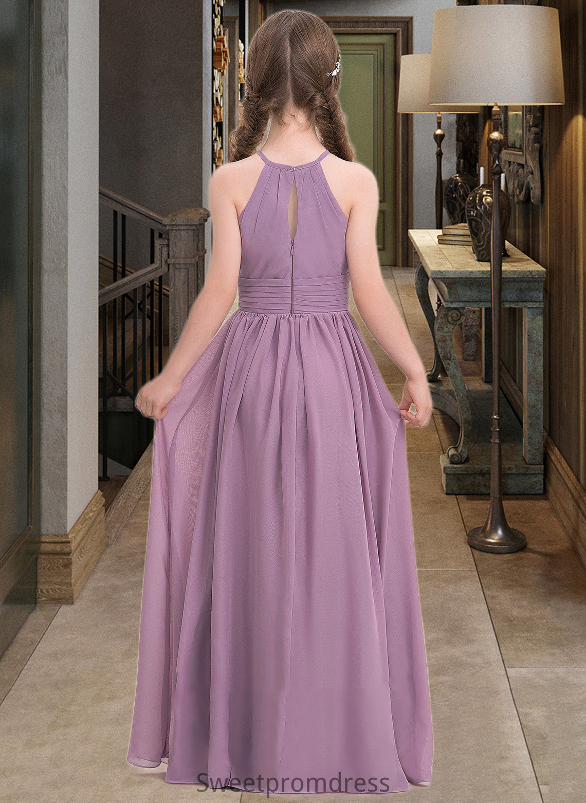 Magdalena A-LineScoopNeckFloor-LengthChiffonJuniorBridesmaidDressWithRuffle#119580 DHP0013647