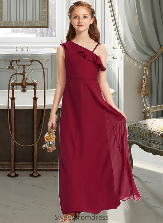 Chanel A-Line One-Shoulder Floor-Length Chiffon Junior Bridesmaid Dress With Ruffles DHP0013650