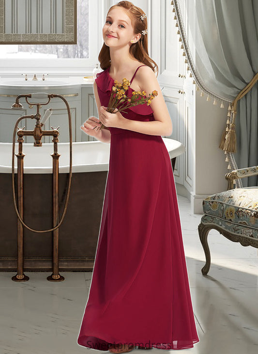 Chanel A-Line One-Shoulder Floor-Length Chiffon Junior Bridesmaid Dress With Ruffles DHP0013650