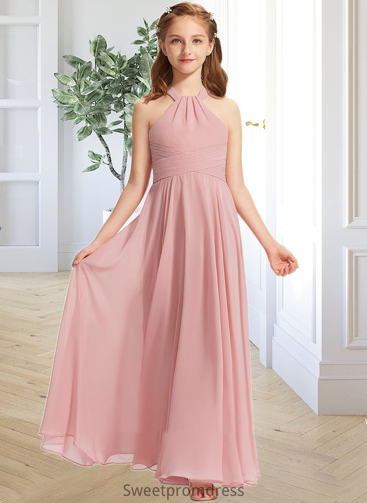 Alula A-Line Square Neckline Floor-Length Chiffon Junior Bridesmaid Dress With Ruffle DHP0013651