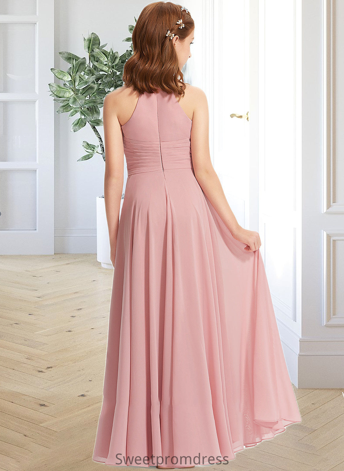 Alula A-Line Square Neckline Floor-Length Chiffon Junior Bridesmaid Dress With Ruffle DHP0013651