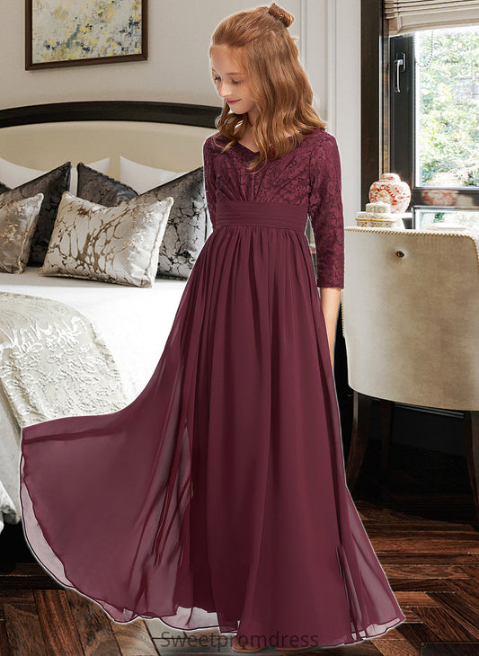 Valerie A-Line V-neck Floor-Length Chiffon Lace Junior Bridesmaid Dress DHP0013652