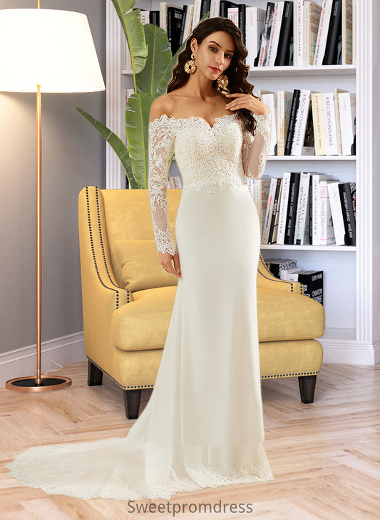 Helen Trumpet/Mermaid Off-the-Shoulder Court Train Wedding Dress With Lace DHP0013680