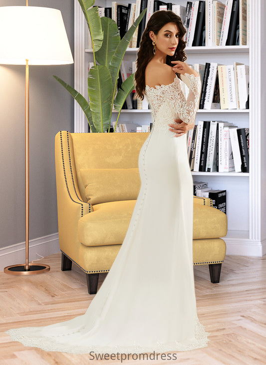 Helen Trumpet/Mermaid Off-the-Shoulder Court Train Wedding Dress With Lace DHP0013680