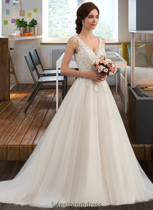 Livia Ball-Gown/Princess V-neck Court Train Tulle Wedding Dress DHP0013682