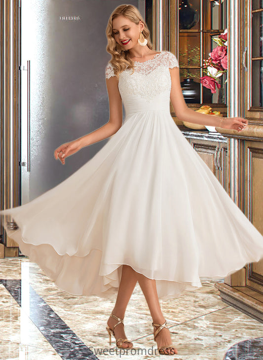 Terri A-Line Scoop Neck Asymmetrical Chiffon Wedding Dress DHP0013683