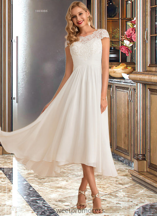 Terri A-Line Scoop Neck Asymmetrical Chiffon Wedding Dress DHP0013683