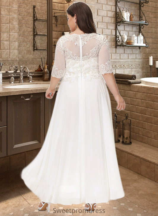 Zariah A-Line Scoop Neck Asymmetrical Chiffon Wedding Dress With Beading Sequins DHP0013686