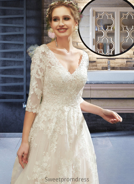 Kailey A-Line V-neck Court Train Wedding Dress With Sequins DHP0013690