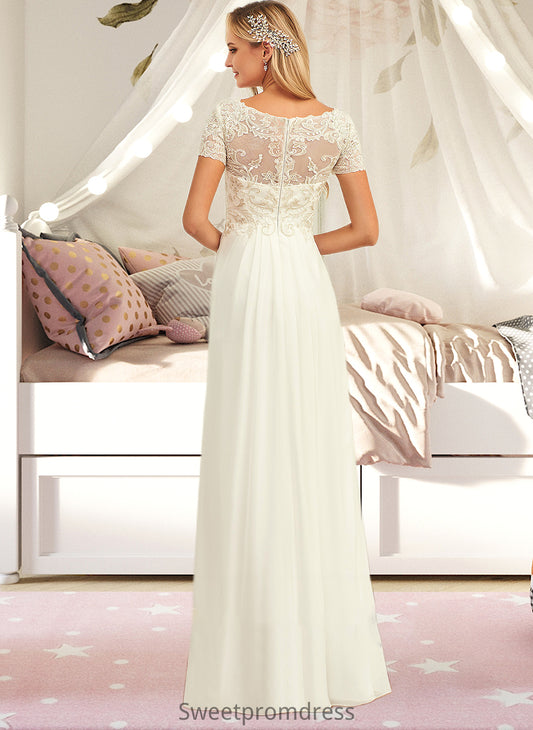 Adelyn A-Line V-neck Floor-Length Chiffon Lace Wedding Dress With Lace DHP0013691