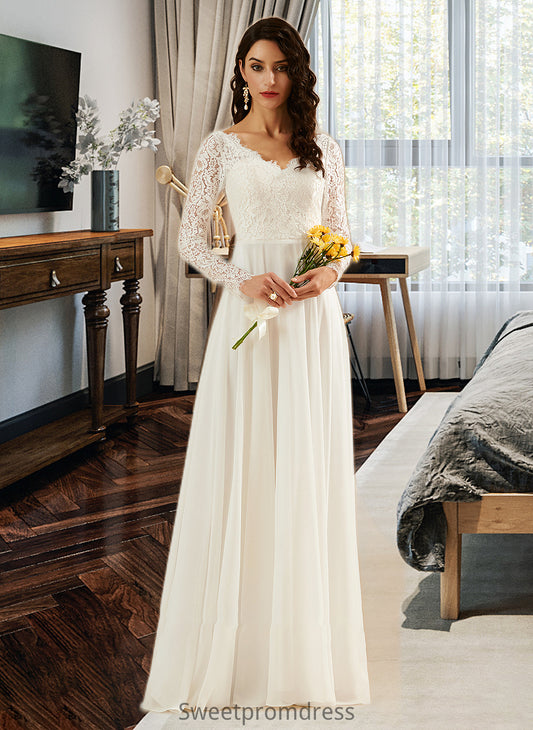 Milagros A-Line V-neck Sweep Train Wedding Dress With Lace DHP0013696