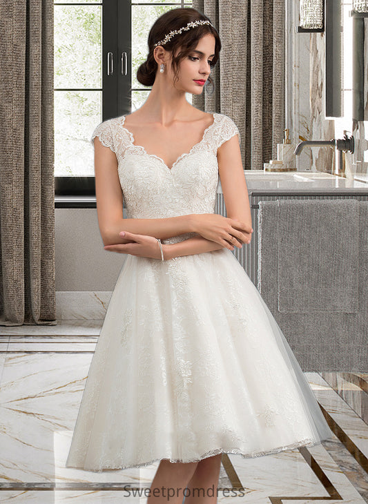 Beryl A-Line V-neck Knee-Length Tulle Lace Wedding Dress DHP0013700