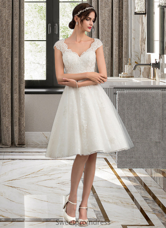 Beryl A-Line V-neck Knee-Length Tulle Lace Wedding Dress DHP0013700