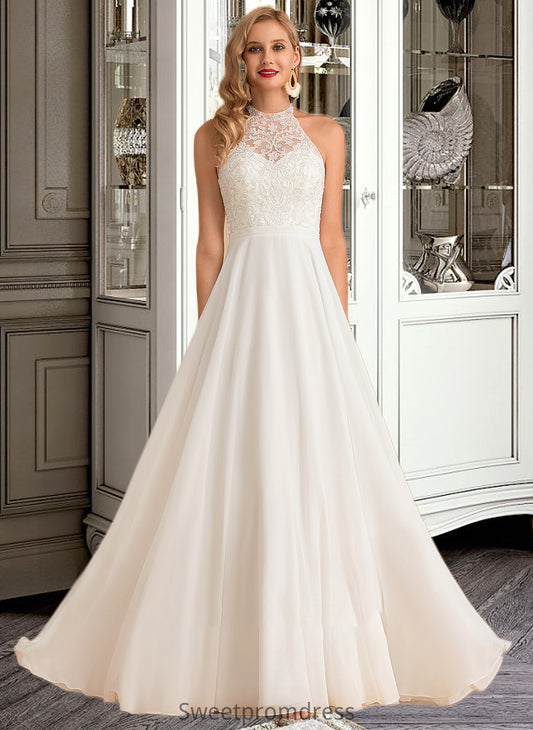 Annabelle A-Line High Neck Floor-Length Chiffon Wedding Dress DHP0013702